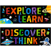 Classroom Banner Poster, 2 PCS Bulletin Board Decoration Colorful Inspirational Wall Decor for School & Classroom Preschool Primary Middle High School- Explore & Learn (Poster Tube Package)